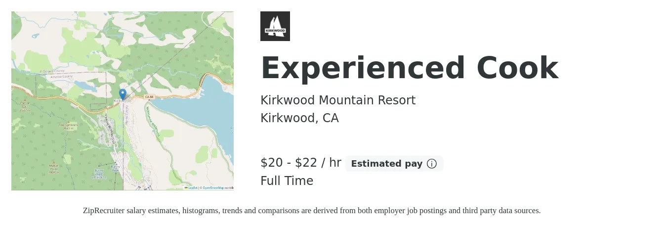 Cook Job in Kirkwood, CA at Kirkwood Mountain Resort